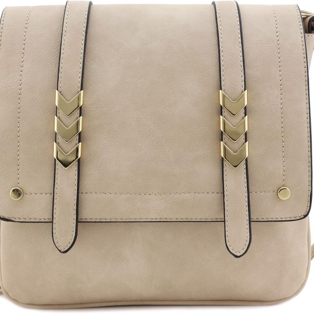 Large Faux Leather Crossbody Bag Double Compartment Zipper Snap Shoulder
